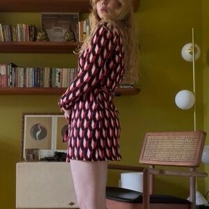 Vintage Diane Von Furstenberg Red and Black Mini Wrap Dress